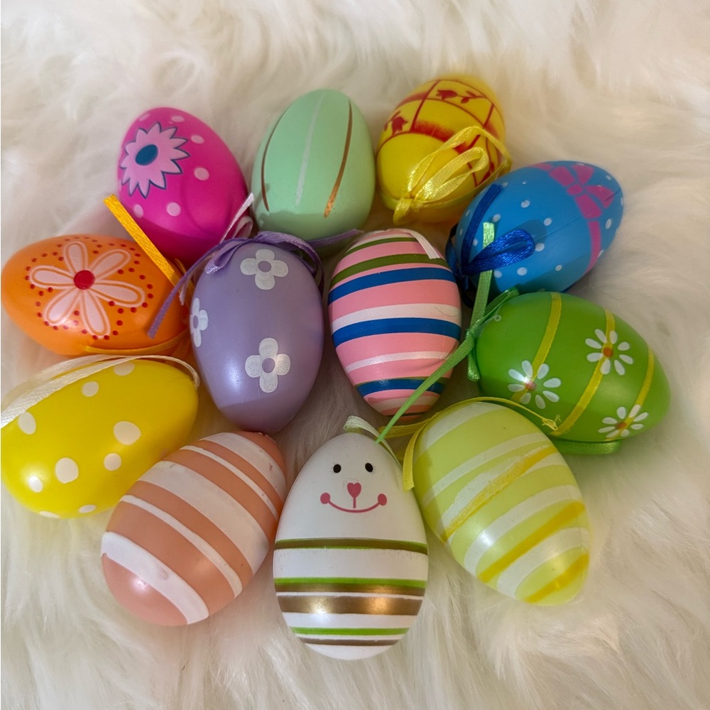 12Pcs Easter Decorations Plastic Eggs Ornaments Easter Bunny Egg Hunt Decoration